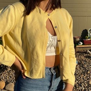 yellow cropped cardigan